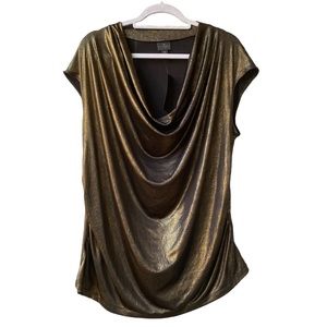 New Worthington Woman Metallic Plus Size Top 3X Black Copper Gold Holiday